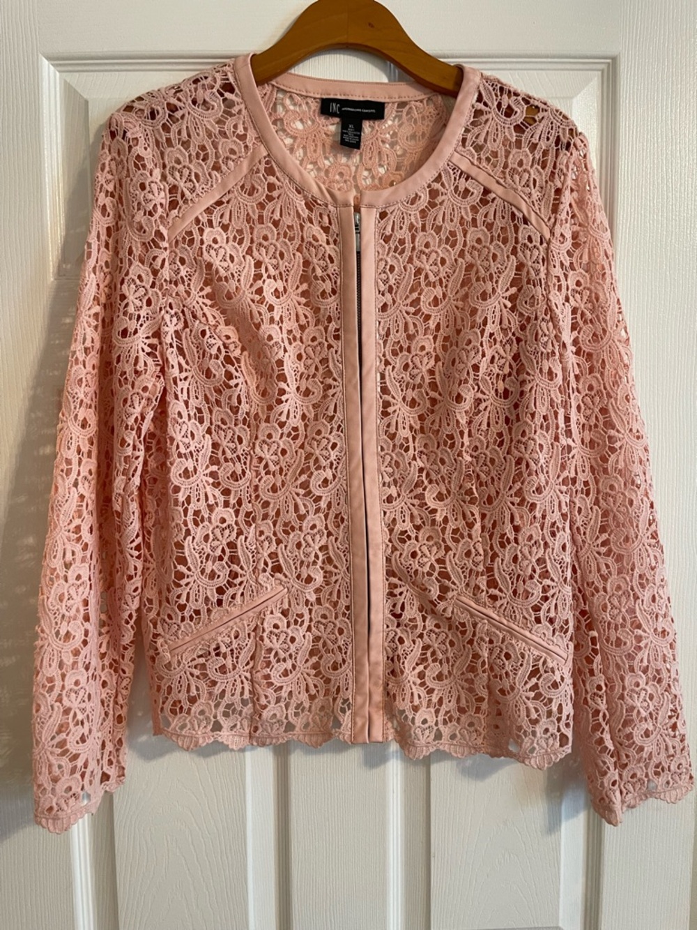 INC International Concepts Blush Pink Lace Zip Cardigan